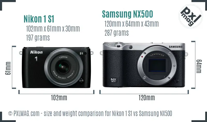 Nikon 1 S1 vs Samsung NX500 size comparison
