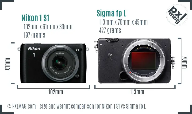 Nikon 1 S1 vs Sigma fp L size comparison