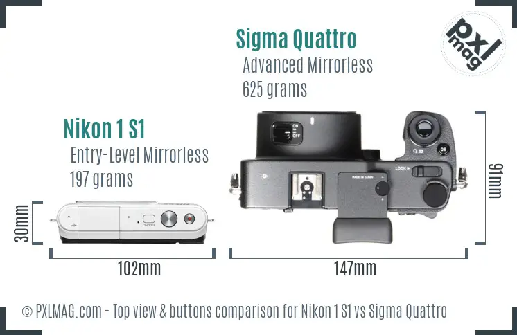 Nikon 1 S1 vs Sigma Quattro top view buttons comparison