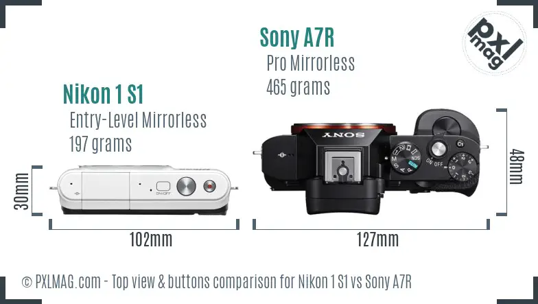 Nikon 1 S1 vs Sony A7R top view buttons comparison