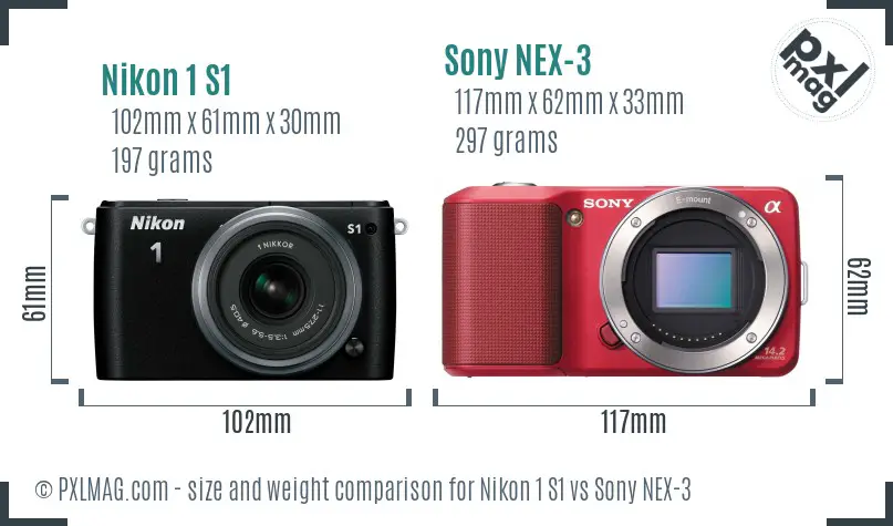 Nikon 1 S1 vs Sony NEX-3 size comparison
