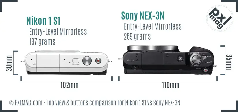 Nikon 1 S1 vs Sony NEX-3N top view buttons comparison