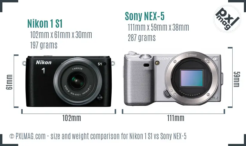Nikon 1 S1 vs Sony NEX-5 size comparison
