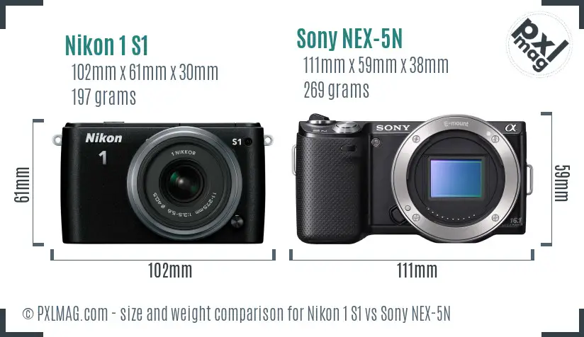 Nikon 1 S1 vs Sony NEX-5N size comparison