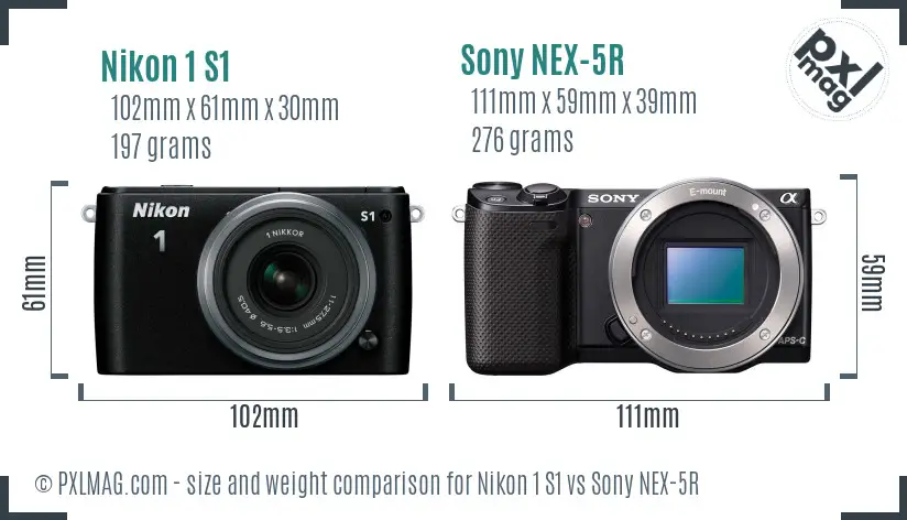 Nikon 1 S1 vs Sony NEX-5R size comparison