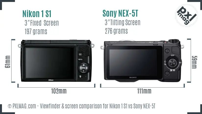 Nikon 1 S1 vs Sony NEX-5T Screen and Viewfinder comparison