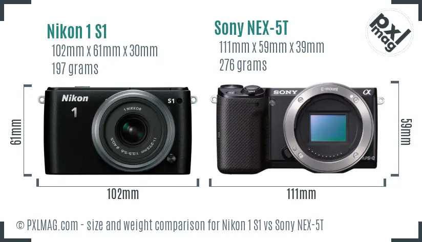 Nikon 1 S1 vs Sony NEX-5T size comparison