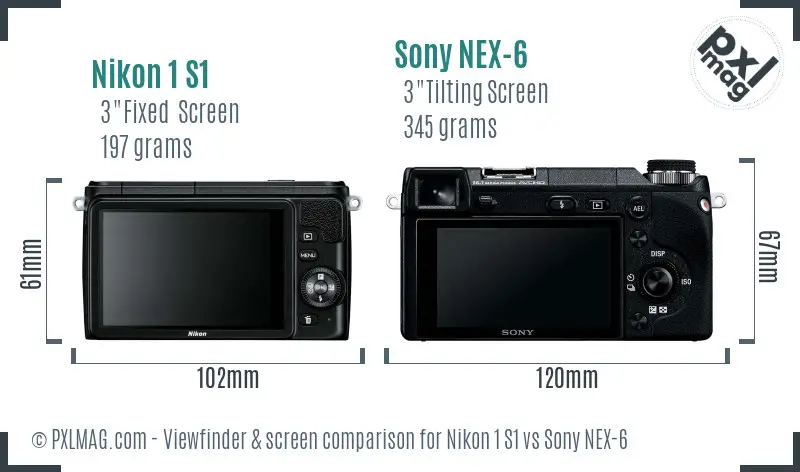 Nikon 1 S1 vs Sony NEX-6 Screen and Viewfinder comparison