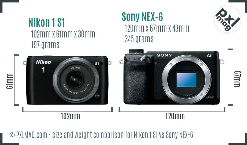 Nikon 1 S1 vs Sony NEX-6 size comparison