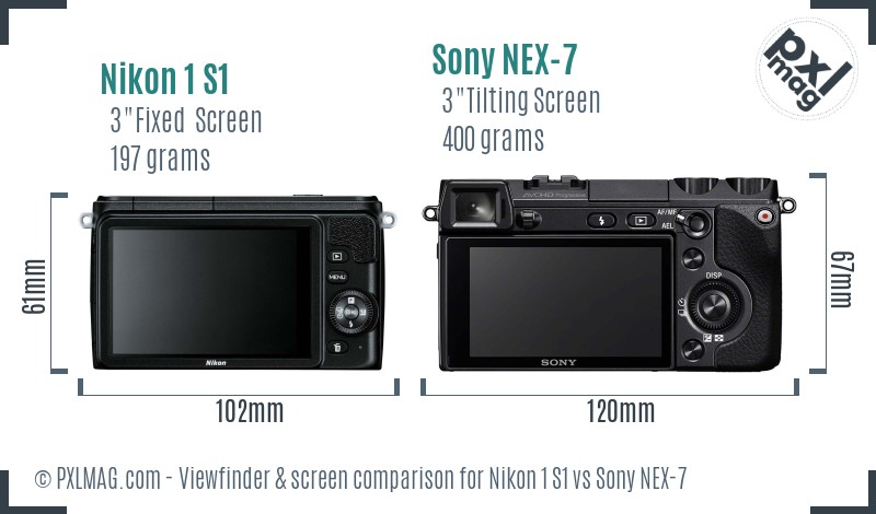 Nikon 1 S1 vs Sony NEX-7 Screen and Viewfinder comparison