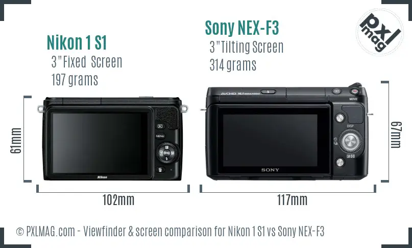 Nikon 1 S1 vs Sony NEX-F3 Screen and Viewfinder comparison