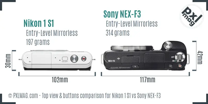 Nikon 1 S1 vs Sony NEX-F3 top view buttons comparison