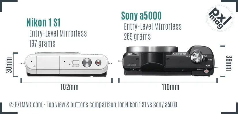 Nikon 1 S1 vs Sony a5000 top view buttons comparison