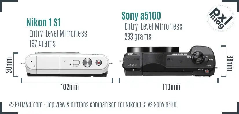 Nikon 1 S1 vs Sony a5100 top view buttons comparison
