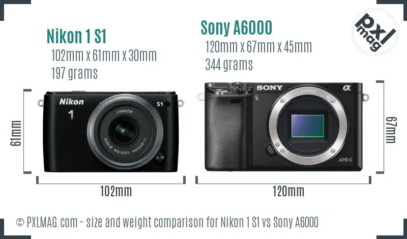 Nikon 1 S1 vs Sony A6000 size comparison Nikon 1 S1 vs Sony A6000 size comparison