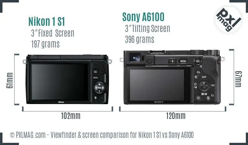 Nikon 1 S1 vs Sony A6100 Screen and Viewfinder comparison