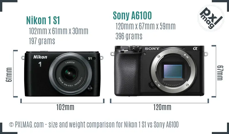 Nikon 1 S1 vs Sony A6100 size comparison