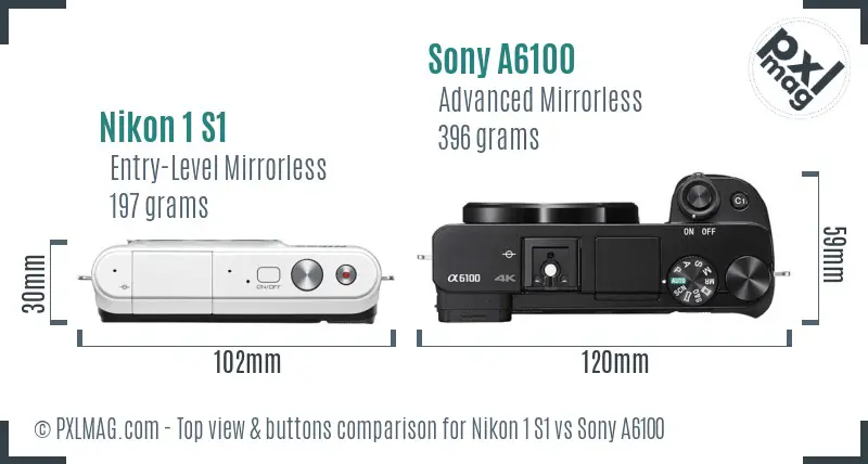 Nikon 1 S1 vs Sony A6100 top view buttons comparison