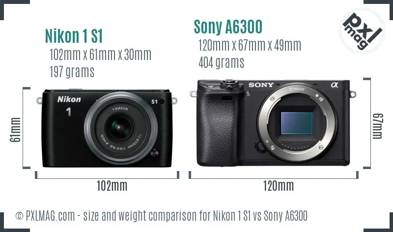 Nikon 1 S1 vs Sony A6300 size comparison