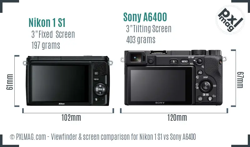 Nikon 1 S1 vs Sony A6400 Screen and Viewfinder comparison