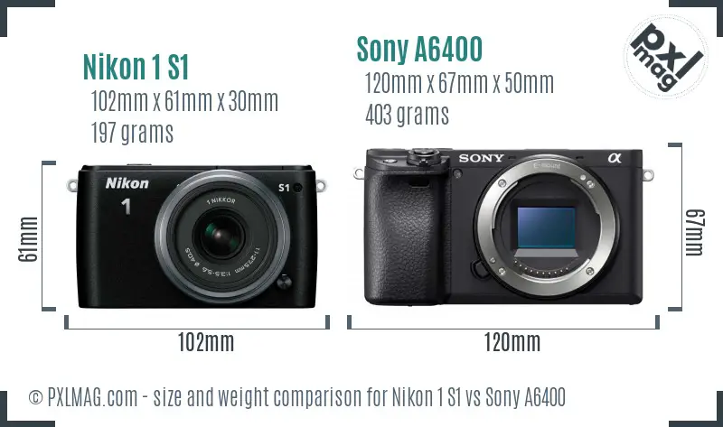 Nikon 1 S1 vs Sony A6400 size comparison