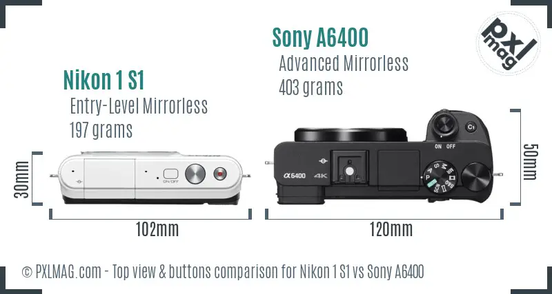 Nikon 1 S1 vs Sony A6400 top view buttons comparison