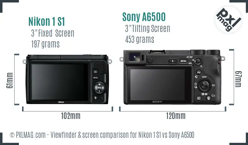 Nikon 1 S1 vs Sony A6500 Screen and Viewfinder comparison