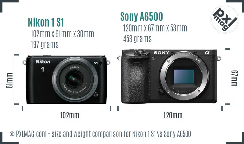 Nikon 1 S1 vs Sony A6500 size comparison