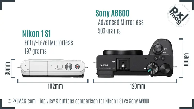 Nikon 1 S1 vs Sony A6600 top view buttons comparison