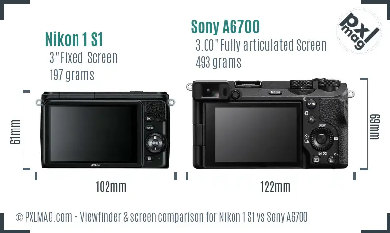 Nikon 1 S1 vs Sony A6700 Screen and Viewfinder comparison