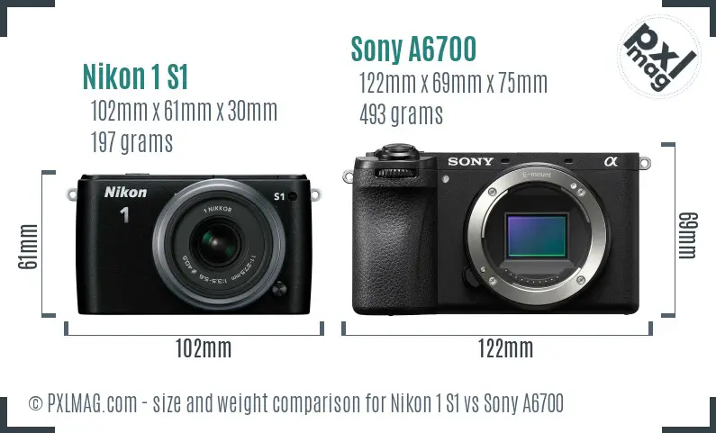 Nikon 1 S1 vs Sony A6700 size comparison