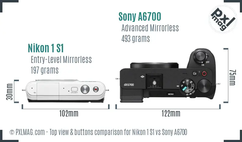 Nikon 1 S1 vs Sony A6700 top view buttons comparison