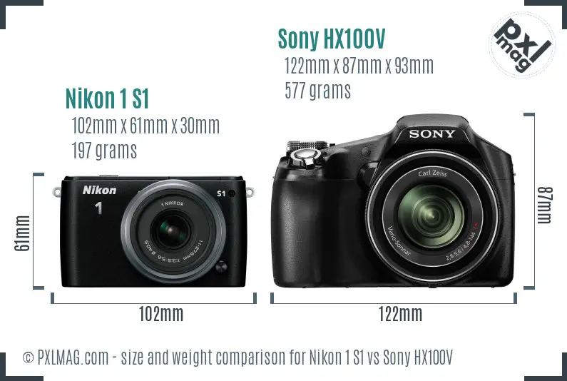 Nikon 1 S1 vs Sony HX100V size comparison