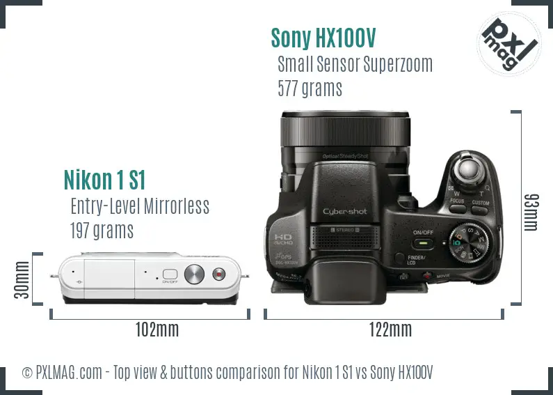 Nikon 1 S1 vs Sony HX100V top view buttons comparison