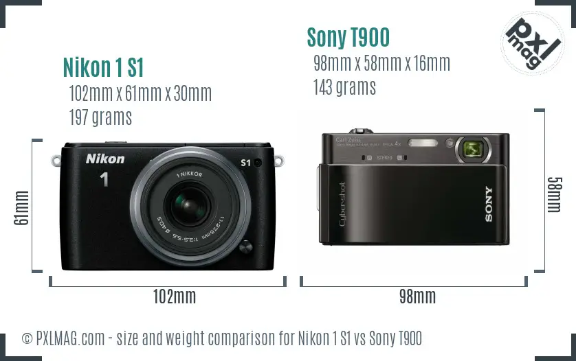 Nikon 1 S1 vs Sony T900 size comparison