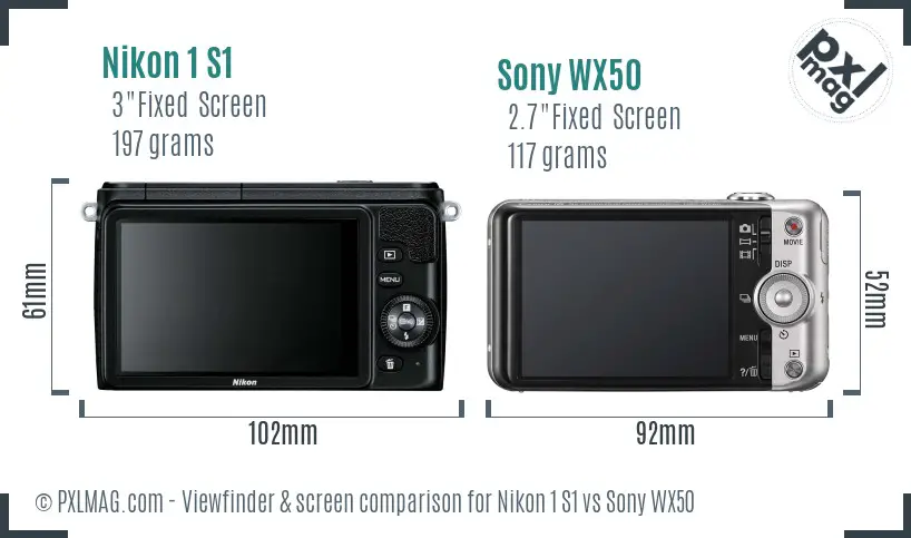 Nikon 1 S1 vs Sony WX50 Screen and Viewfinder comparison