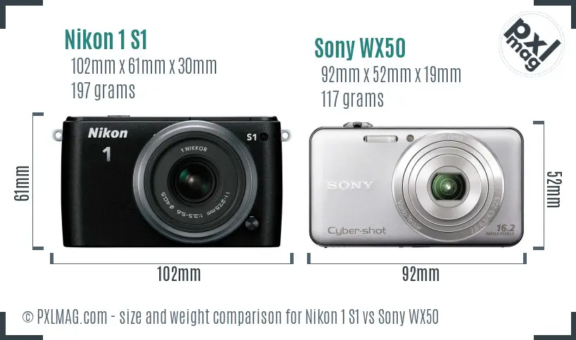 Nikon 1 S1 vs Sony WX50 size comparison