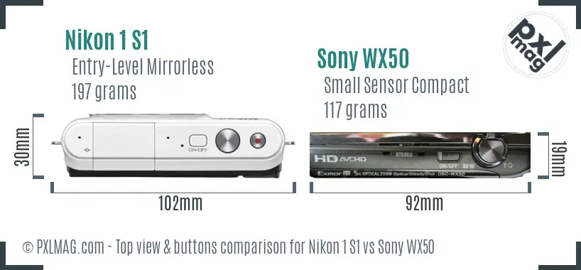 Nikon 1 S1 vs Sony WX50 top view buttons comparison