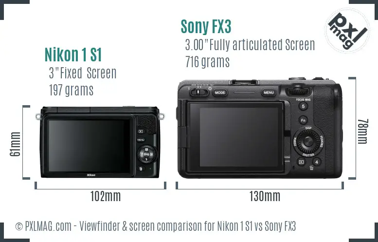 Nikon 1 S1 vs Sony FX3 Screen and Viewfinder comparison