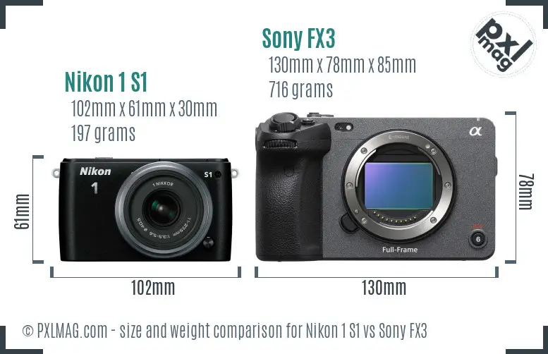 Nikon 1 S1 vs Sony FX3 size comparison