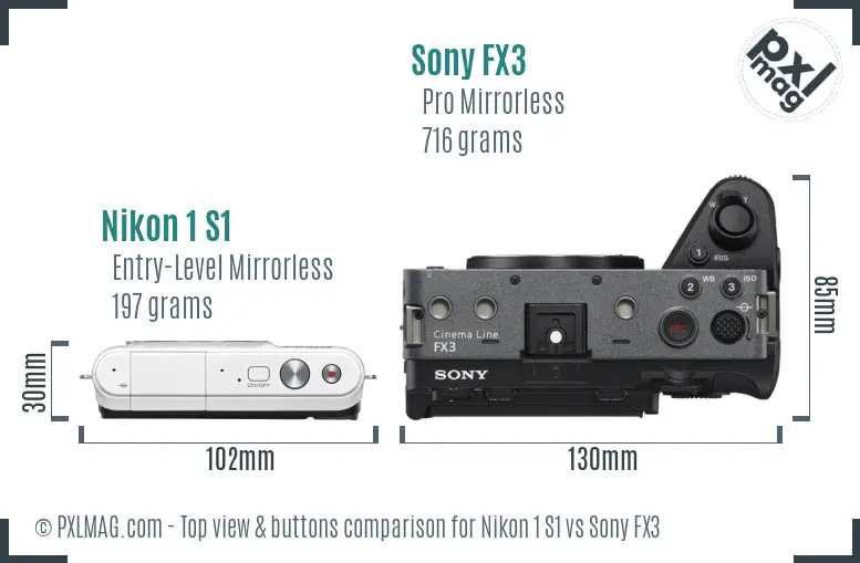 Nikon 1 S1 vs Sony FX3 top view buttons comparison