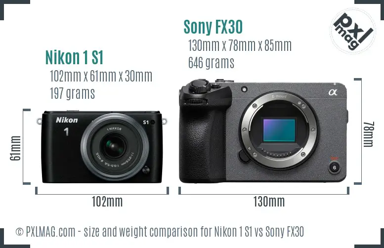 Nikon 1 S1 vs Sony FX30 size comparison Nikon 1 S1 vs Sony FX30 size comparison