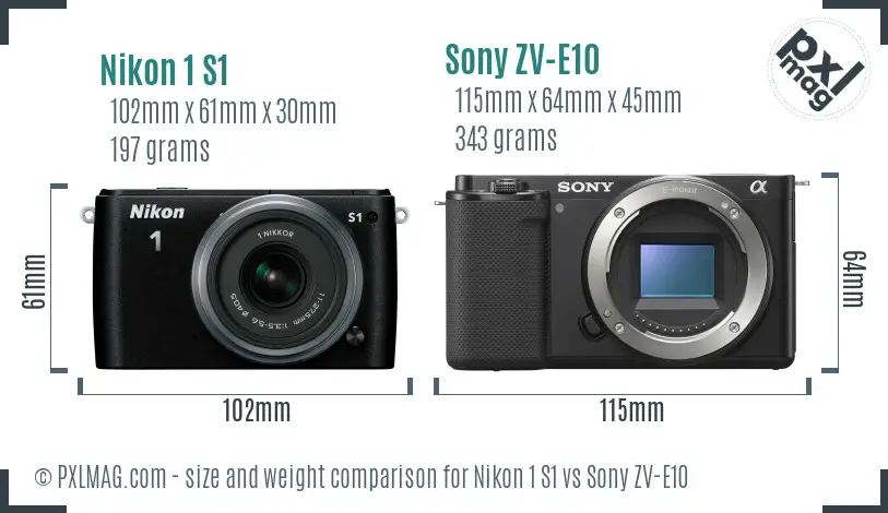 Nikon 1 S1 vs Sony ZV-E10 size comparison