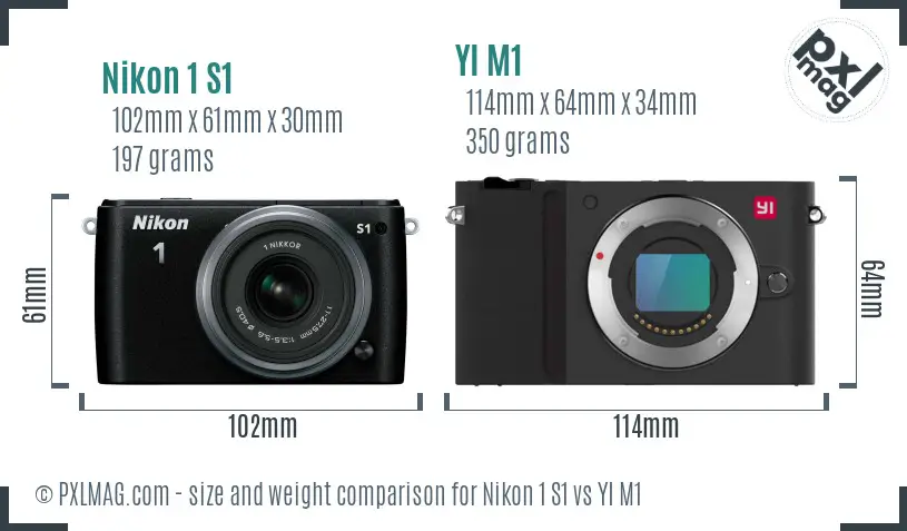 Nikon 1 S1 vs YI M1 size comparison