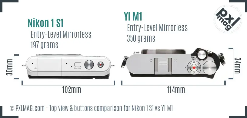 Nikon 1 S1 vs YI M1 top view buttons comparison