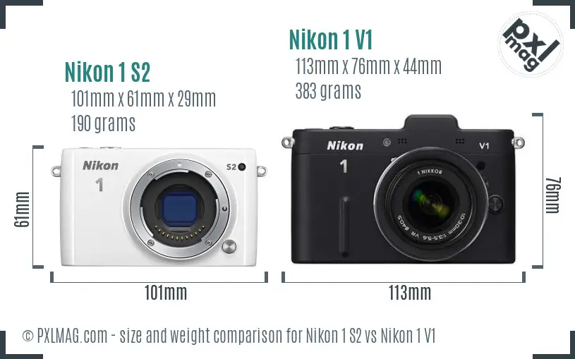 Nikon 1 S2 vs Nikon 1 V1 size comparison