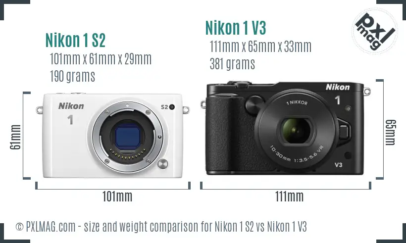 Nikon 1 S2 vs Nikon 1 V3 size comparison