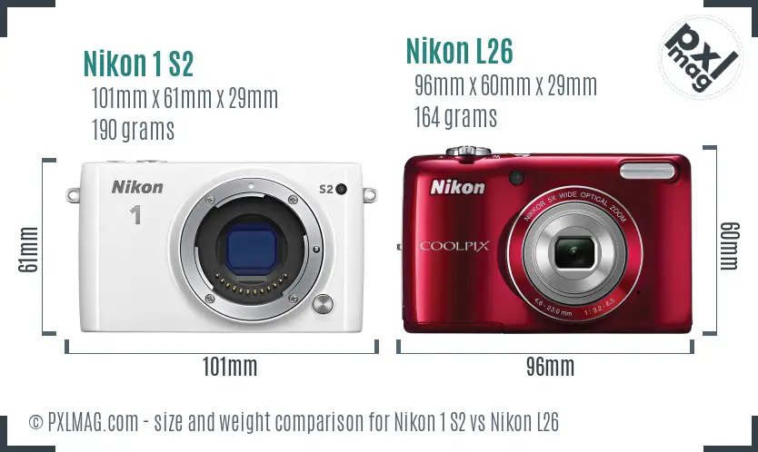 Nikon 1 S2 vs Nikon L26 size comparison