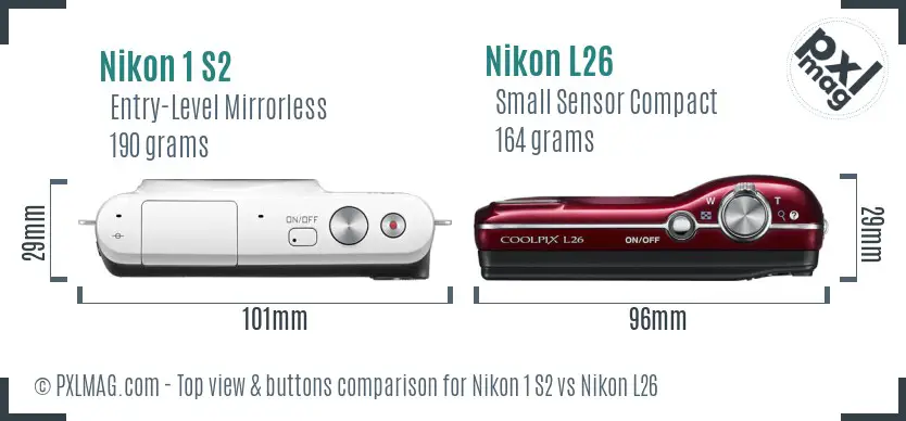 Nikon 1 S2 vs Nikon L26 top view buttons comparison