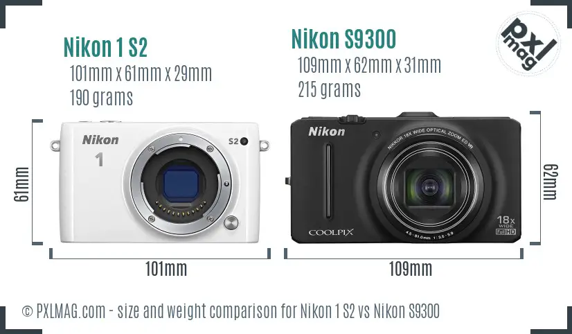 Nikon 1 S2 vs Nikon S9300 size comparison Nikon 1 S2 vs Nikon S9300 size comparison
